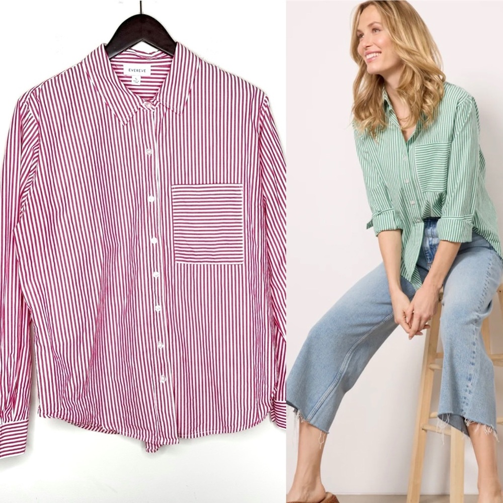 Evereve Kath Stripe Shirt in Pink & White Women's Cotton Size XL